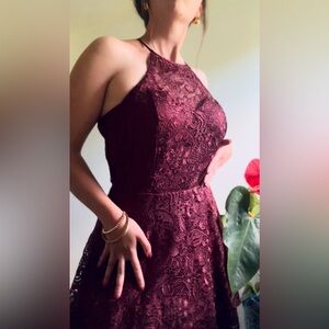 Haute Nites Maroon Lace Mini Dress